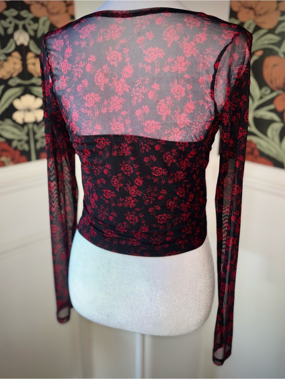 Hollister Mesh Sleeve Floral Corset Crop Top Romantic Whimsigoth - Picture 9 of 10